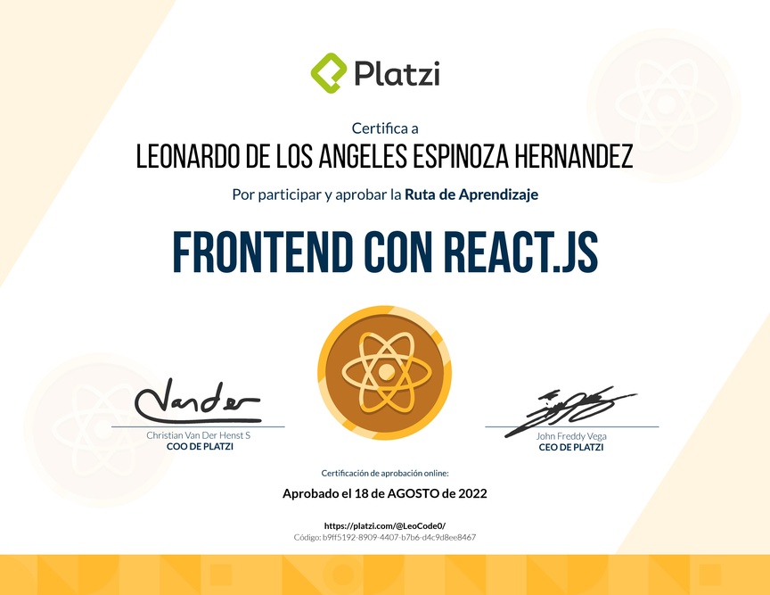 Diploma de la Ruta de Aprendizaje de Frontend a profundidad con React.js