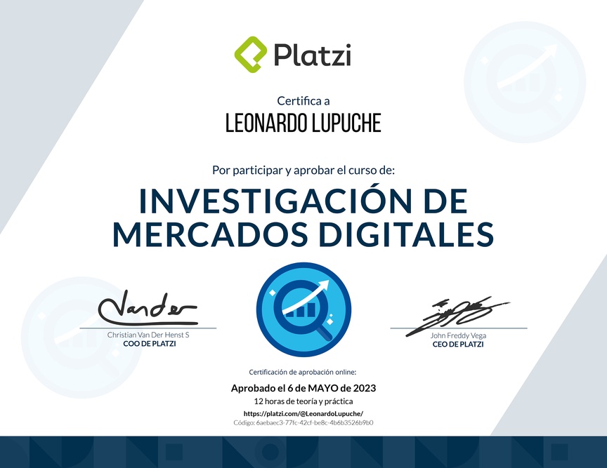 Diploma del Curso de Investigación de Mercados Digitales