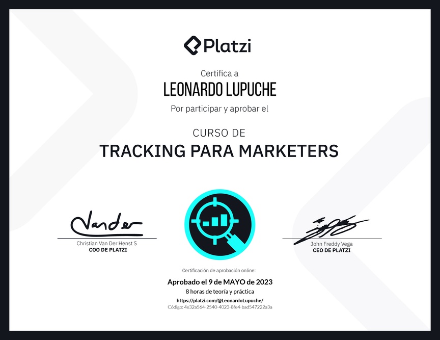 Diploma del Curso de Tracking de Datos para Marketers