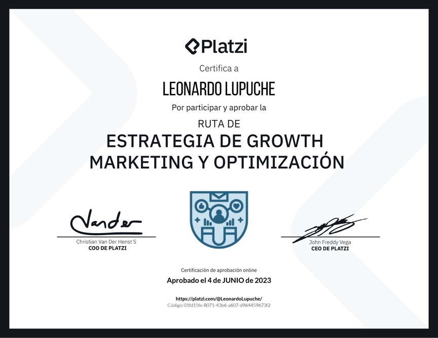 Diploma de la Ruta de Aprendizaje de Estrategia de Growth Marketing y Optimización
