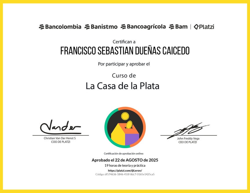 Diploma del Curso La Casa de la Plata Grupo Bancolombia