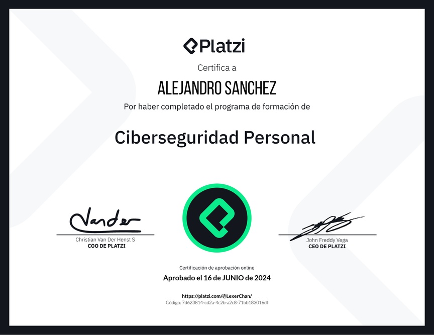 Diploma de la Ruta de Aprendizaje de Ciberseguridad Personal