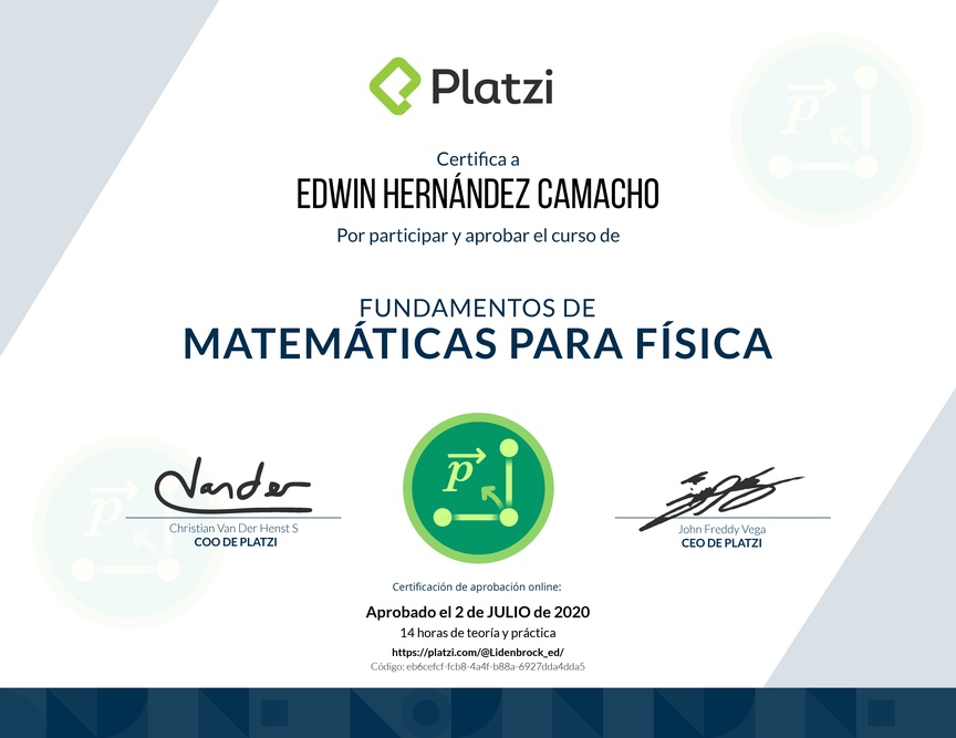 Diploma del Curso de Fundamentos de Matemáticas para Física
