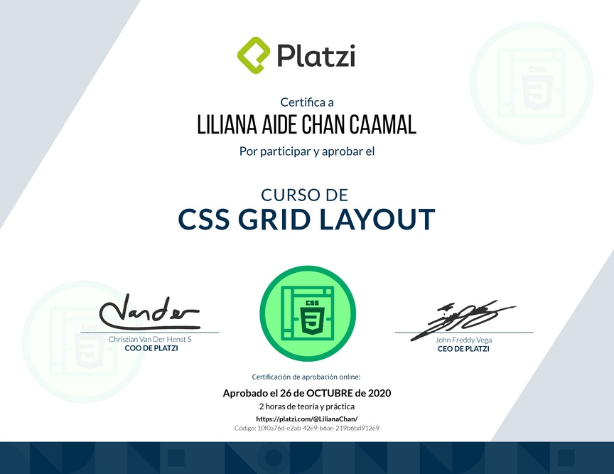 Diploma del Curso de CSS Grid Layout 2017