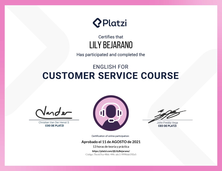 Diploma del Curso de Servicio al Cliente en Inglés (2021)