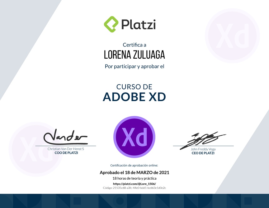 Diploma del Curso de Adobe XD 2019