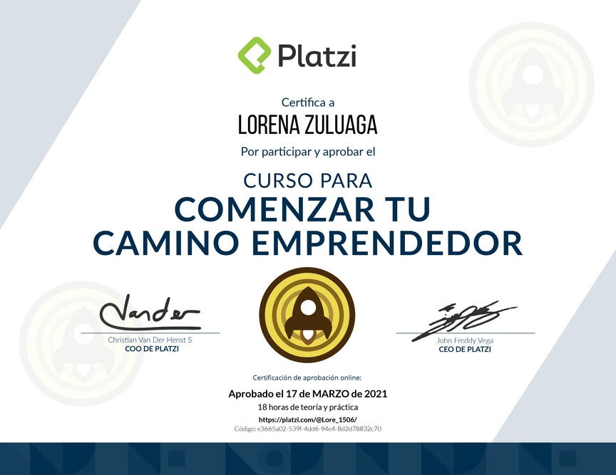 Diploma del Curso para Comenzar tu Camino Emprendedor