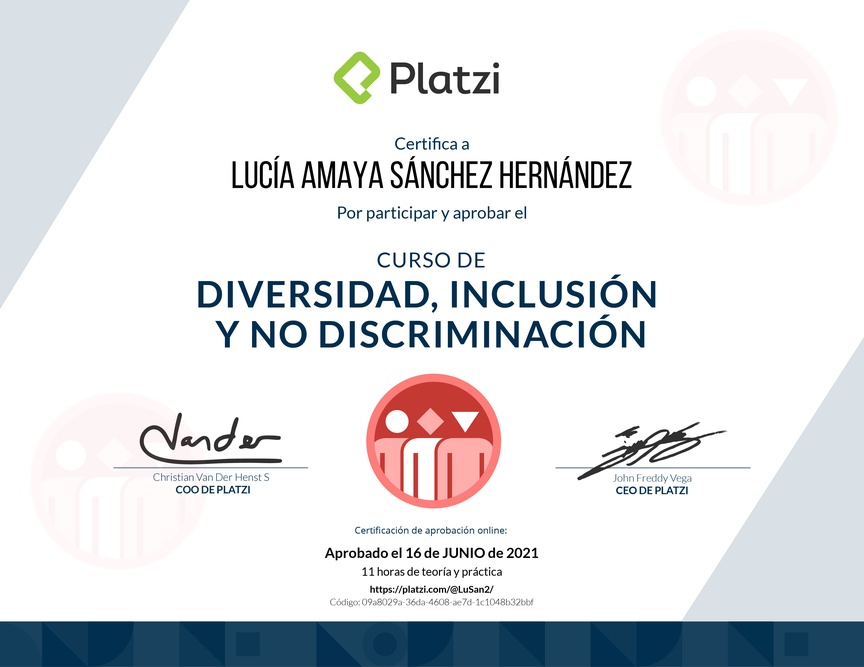 Diploma del Curso de Diversidad, Inclusión y No Discriminación