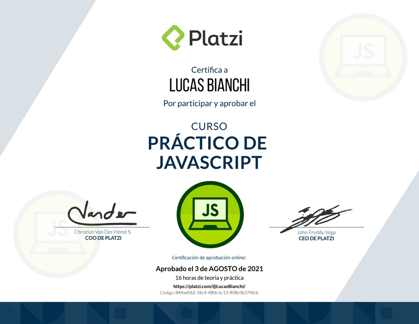 Diploma del Curso Práctico de JavaScript