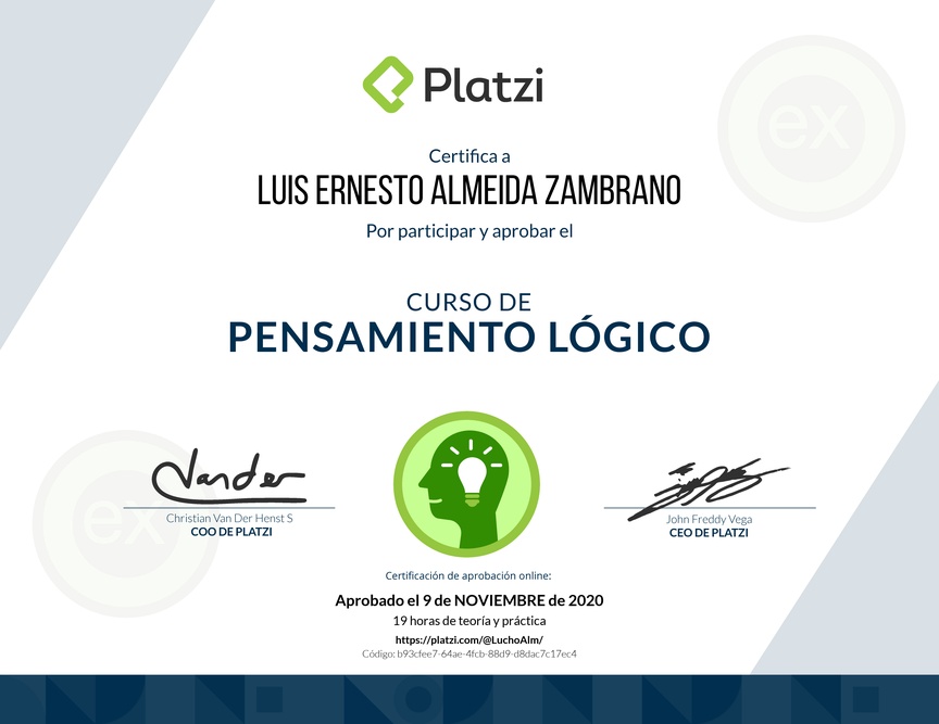 Diploma del Curso de Pensamiento Lógico 2018