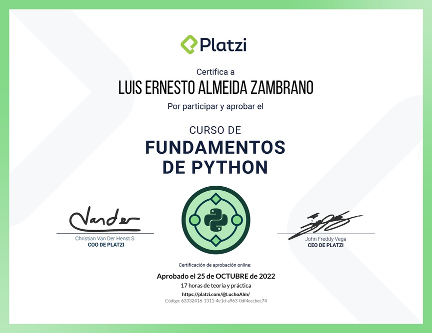Diploma del Curso de Fundamentos de Python