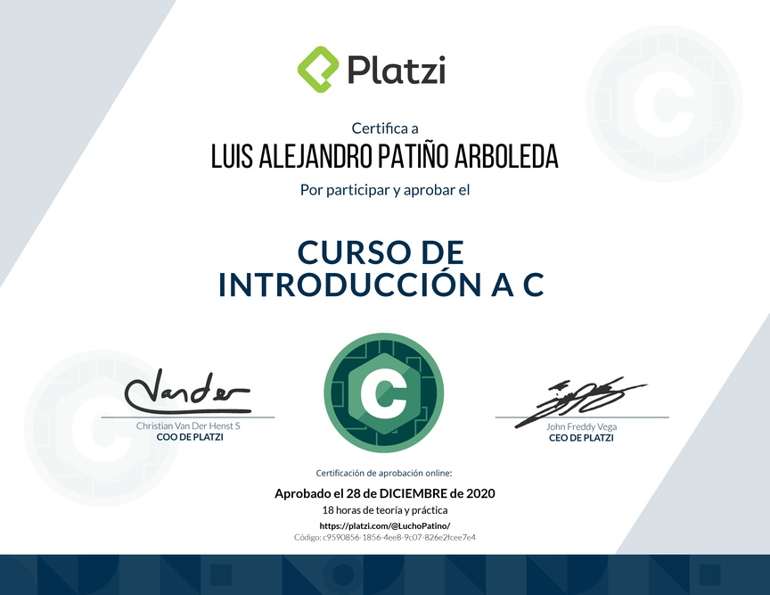 Diploma del Curso de Introducción a C 2019