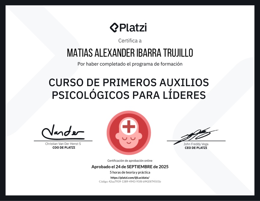 Diploma del Curso de Primeros Auxilios Psicológicos para Líderes