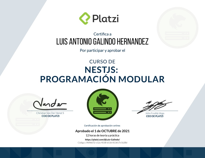 Diploma del Curso de NestJS: Programación Modular, Documentación con Swagger y Deploy