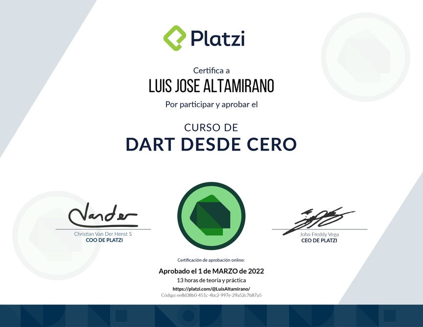 Diploma del Curso de Dart desde Cero