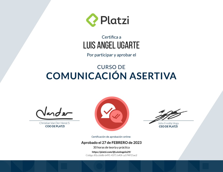 Diploma del Curso de Comunicación Asertiva para la Vida Personal y Profesional (2021)