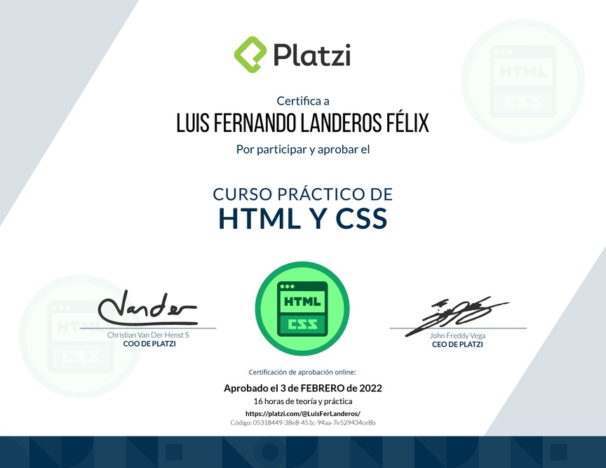 Diploma del Curso Práctico de HTML y CSS