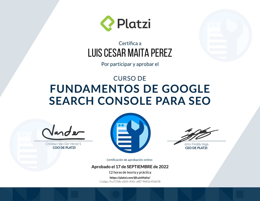 Diploma del Curso de Fundamentos de Google Search Console para SEO