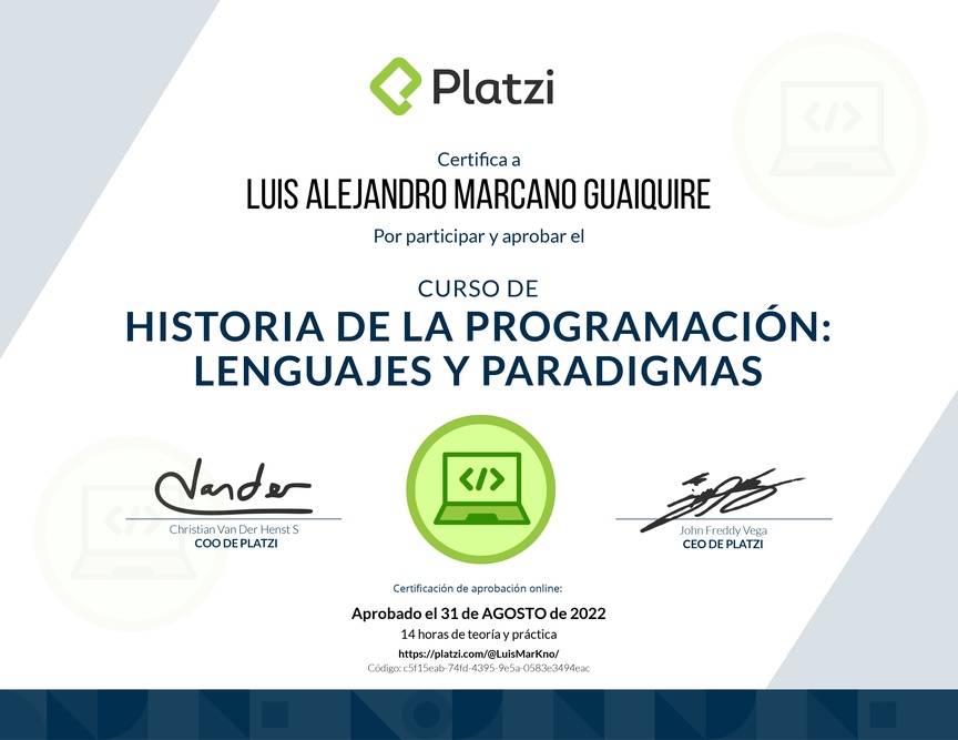 Diploma del Curso de Historia de la Programación: Lenguajes y Paradigmas