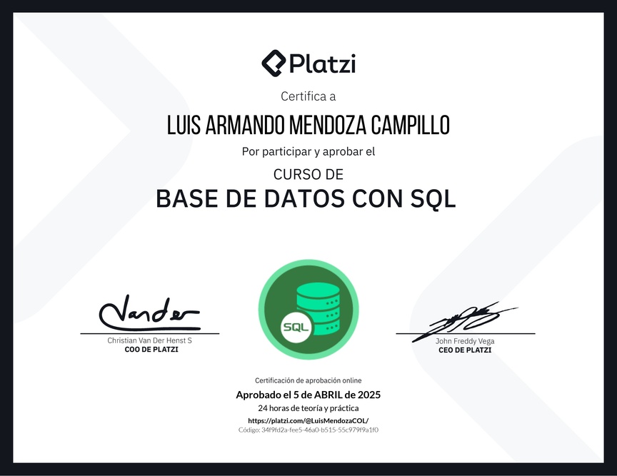 Diploma del Curso de Bases de Datos con SQL