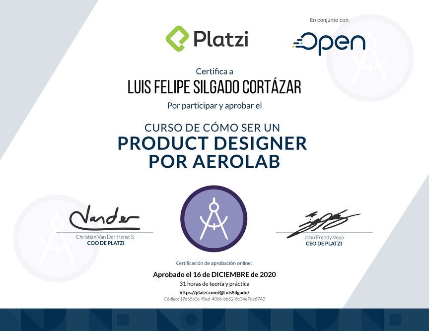 Diploma del Curso de Product Designer con Aerolab