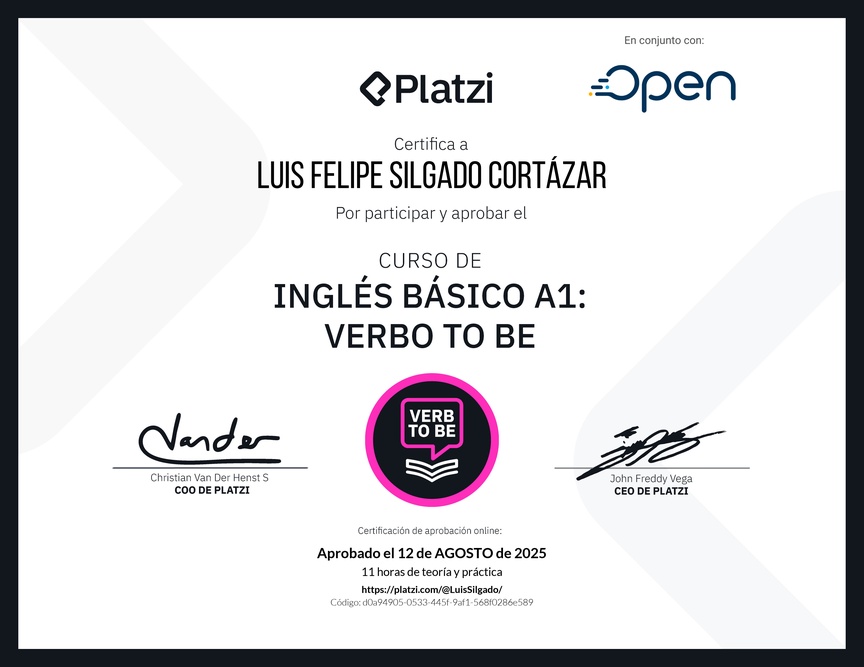 Diploma del Curso de Inglés Básico A1: Verbo To Be