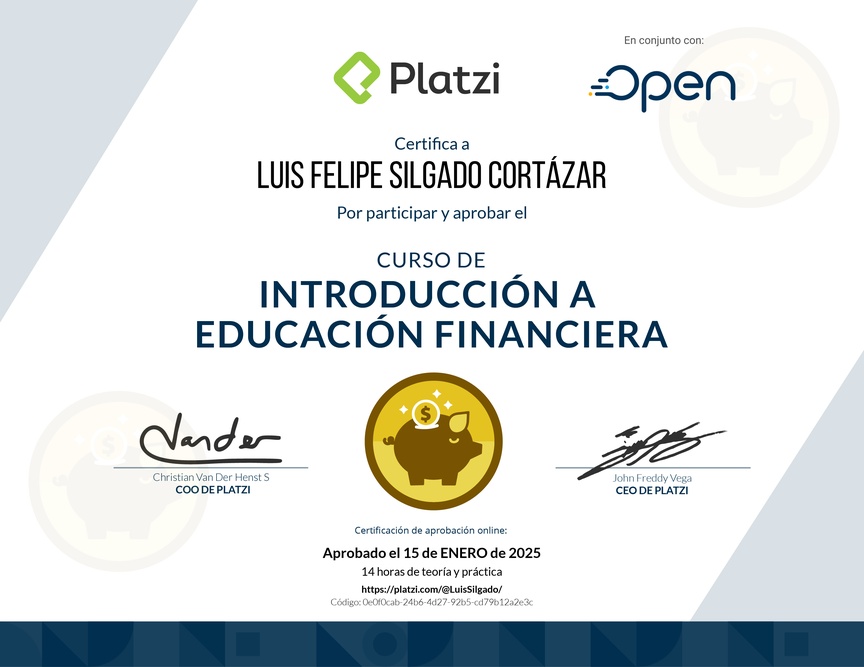 Diploma del Curso de Introducción a Educación Financiera
