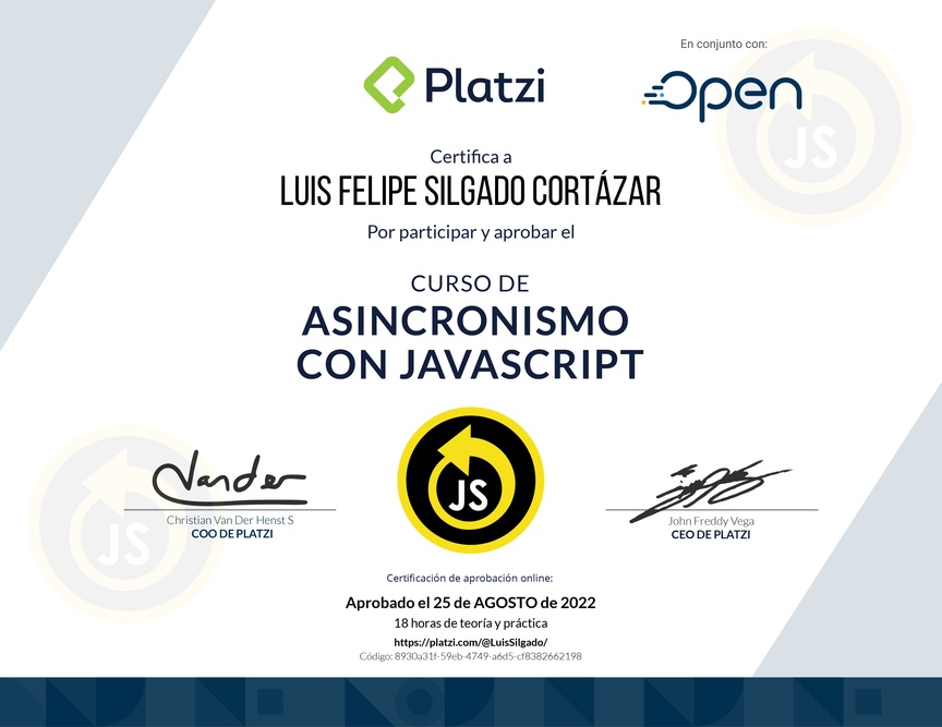 Diploma del Curso de Asincronismo con JavaScript 2022