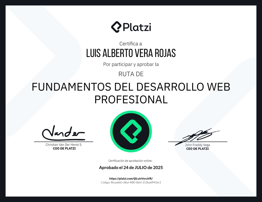 Diploma de la Ruta de Aprendizaje de Fundamentos del Desarrollo Web Profesional