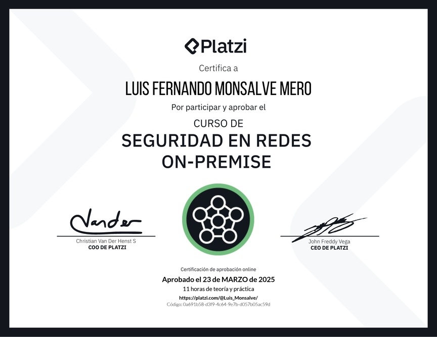 Diploma del Curso de Seguridad de Redes On-Premise
