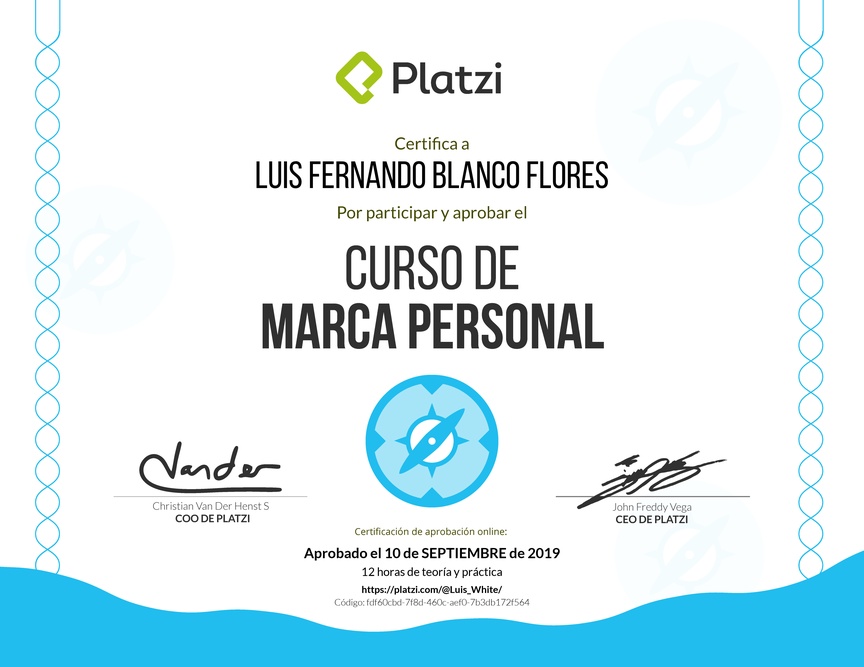 Diploma del Curso Gratis de Marca Personal 2018