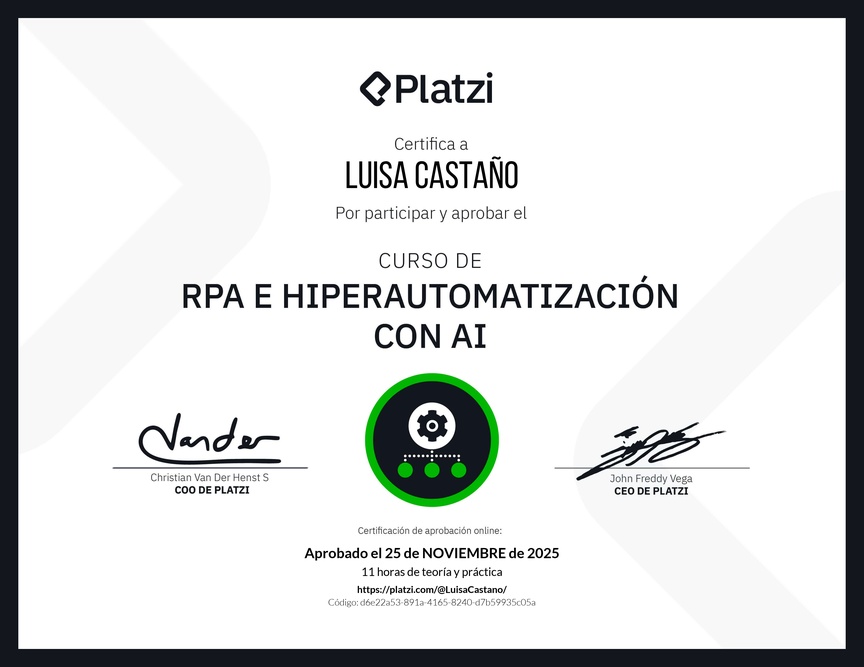 Diploma del Curso de RPA e Hiperautomatización con AI