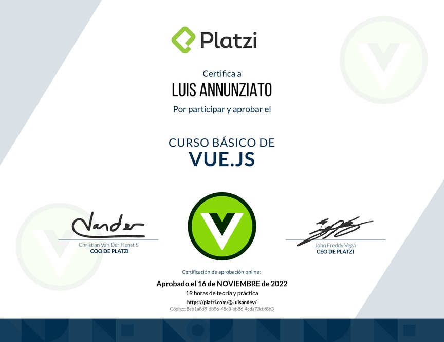 Diploma del Curso Básico de Vue.js 2