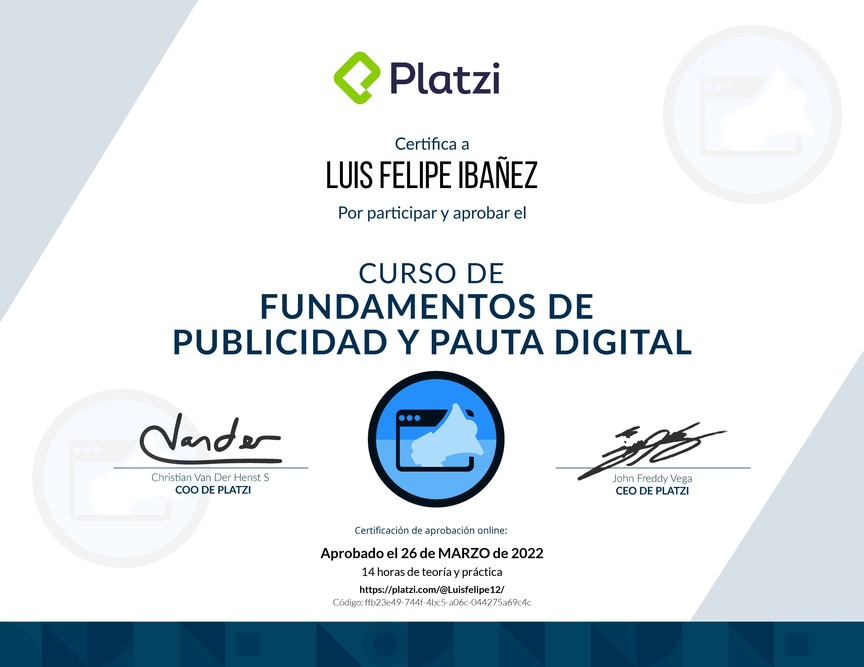 Diploma del Curso de Fundamentos de Publicidad y Pauta Digital