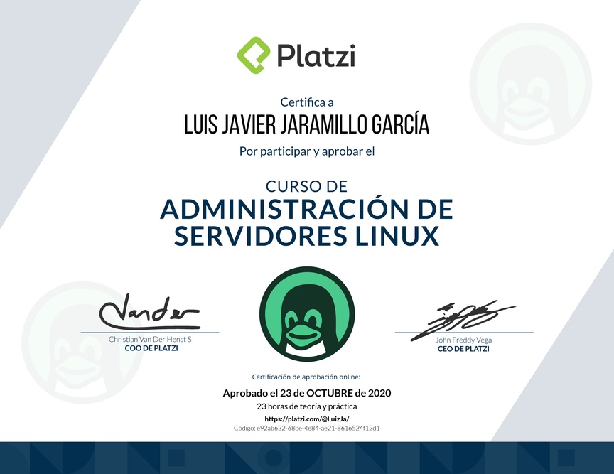Diploma del Curso de Administración de Servidores Linux