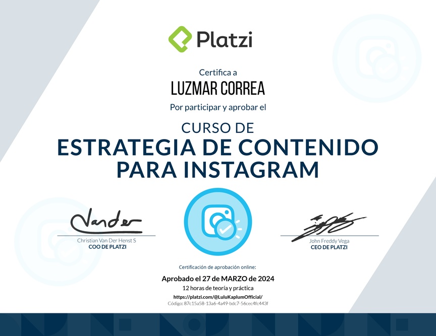 Diploma del Curso de Estrategia de Contenido para Instagram
