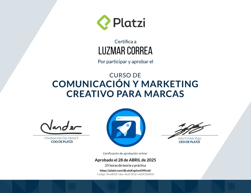 Diploma del Curso de Desarrollo de Estrategias Creativas de Comunicación para Marcas