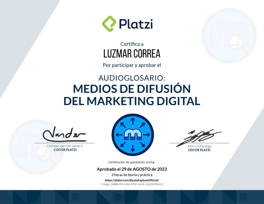Diploma de Audioglosario: Canales de Difusión de Marketing Digital