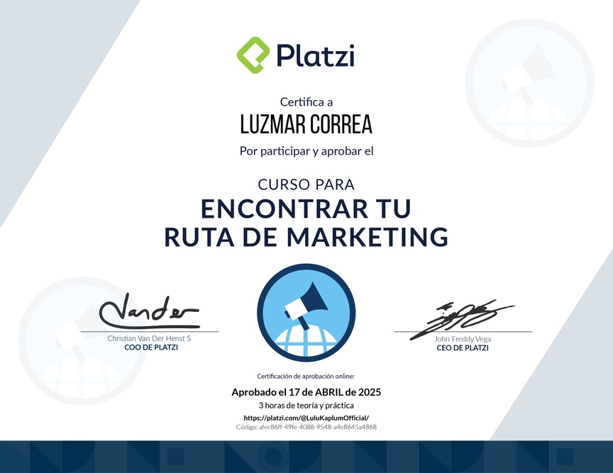 Diploma del Curso para Conocer los Roles en Marketing Digital