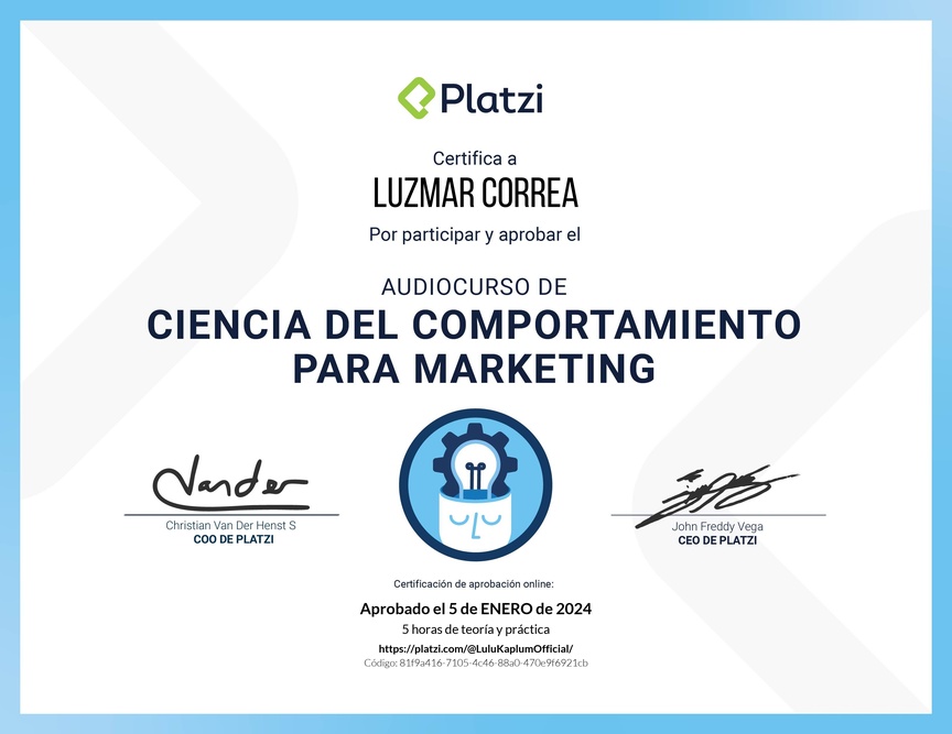 Diploma de Audiocurso para Analizar el Comportamiento del Consumidor
