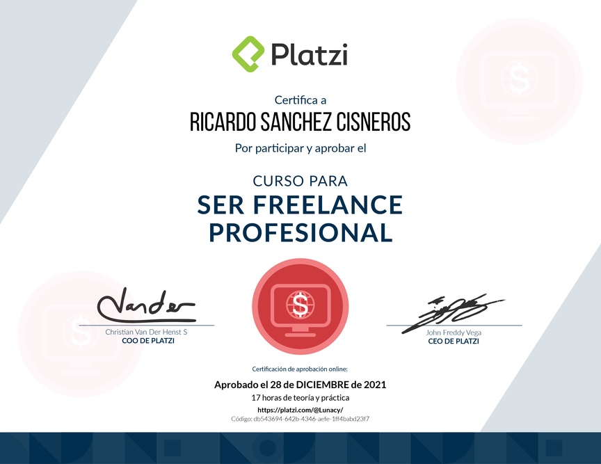 Diploma del Curso para Ser Freelance Profesional