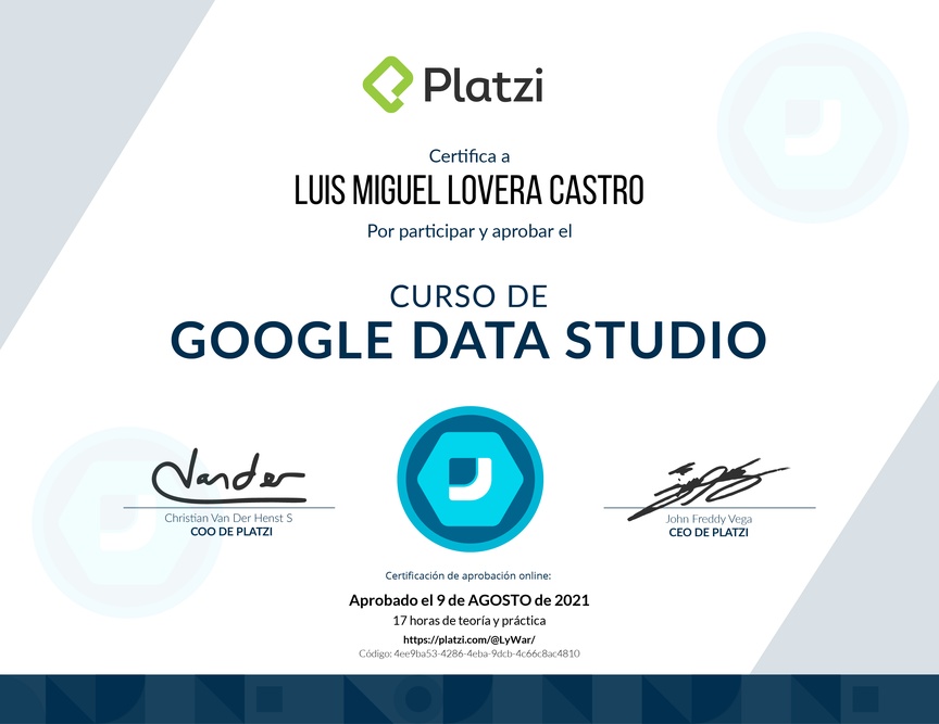 Diploma del Curso de Google Data Studio