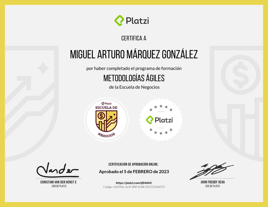 Diploma de la Ruta de Aprendizaje de Metodologías ágiles