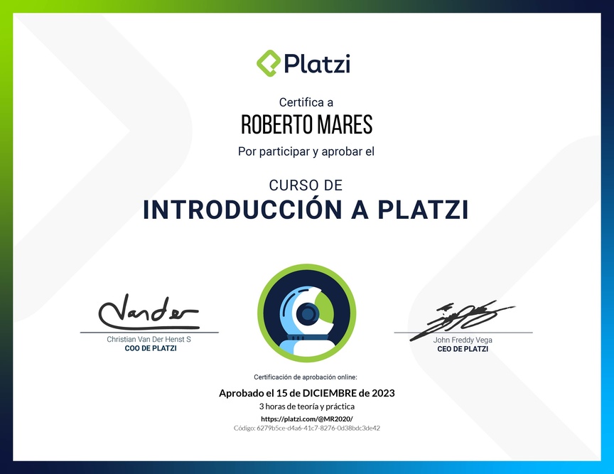 Diploma del Curso de Introducción a Platzi