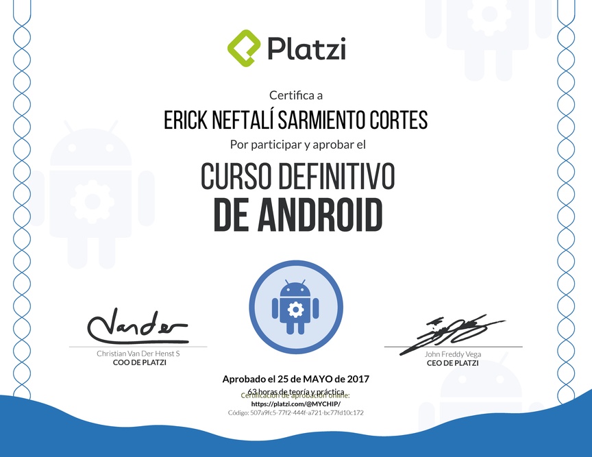 Diploma del Curso Definitivo de Android 2016
