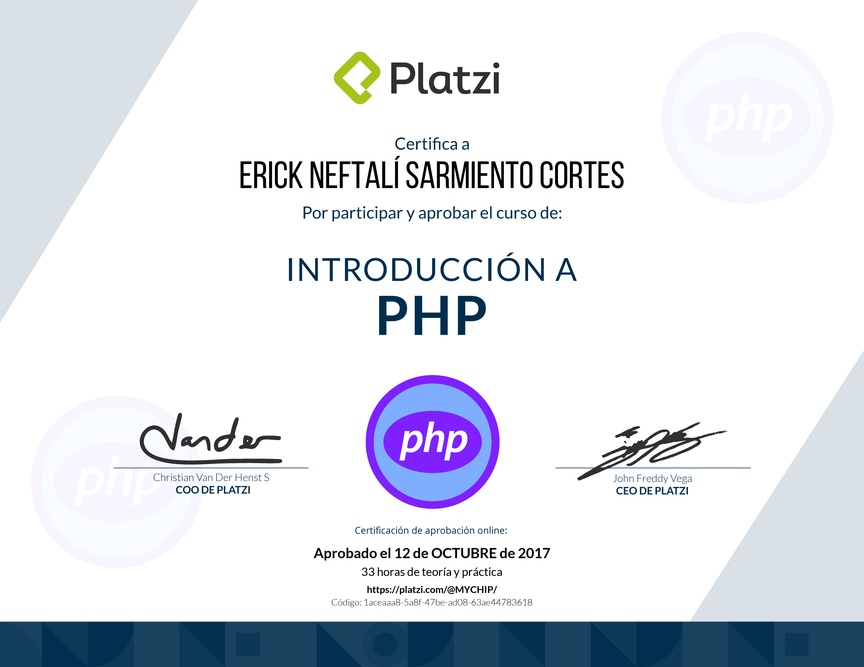 Diploma de Introducción a PHP-2017
