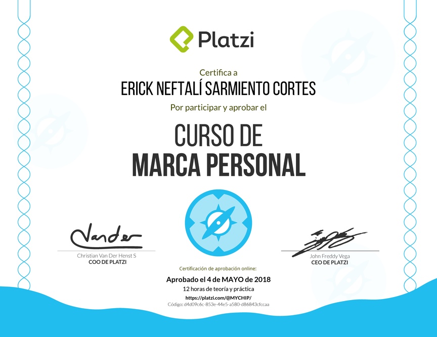 Diploma del Curso Gratis de Marca Personal 2018