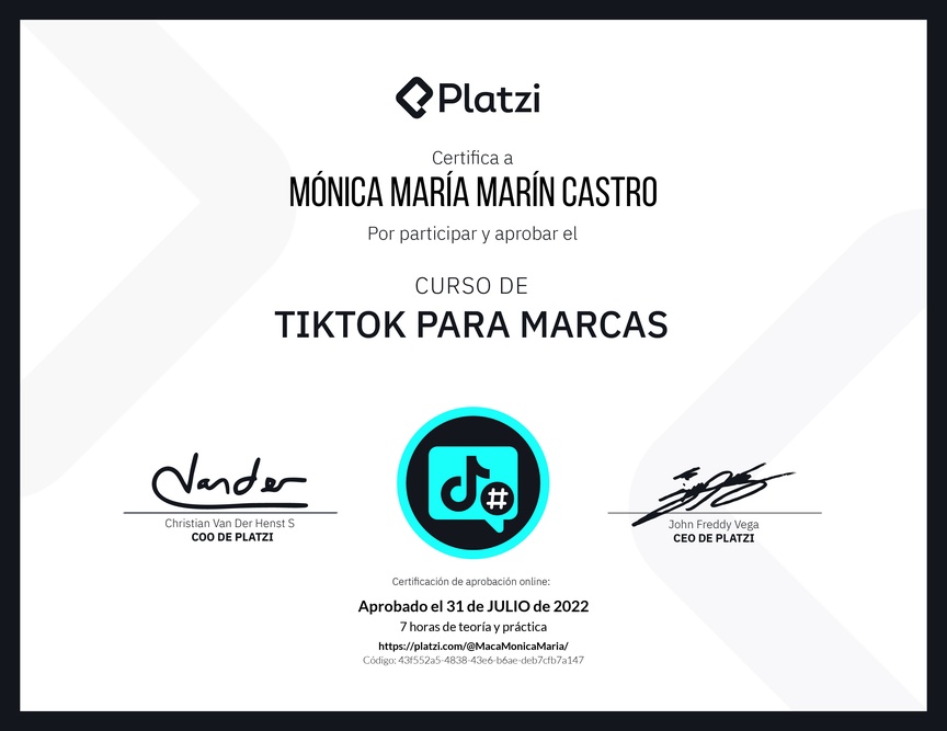 Diploma del Curso de Optimización de Estrategias de Marca en TikTok