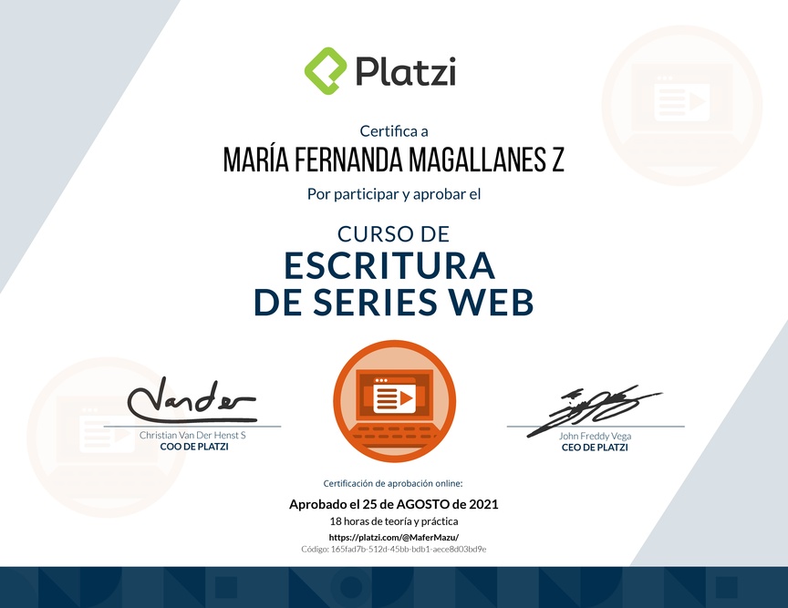 Diploma del Curso para escribir Series Web