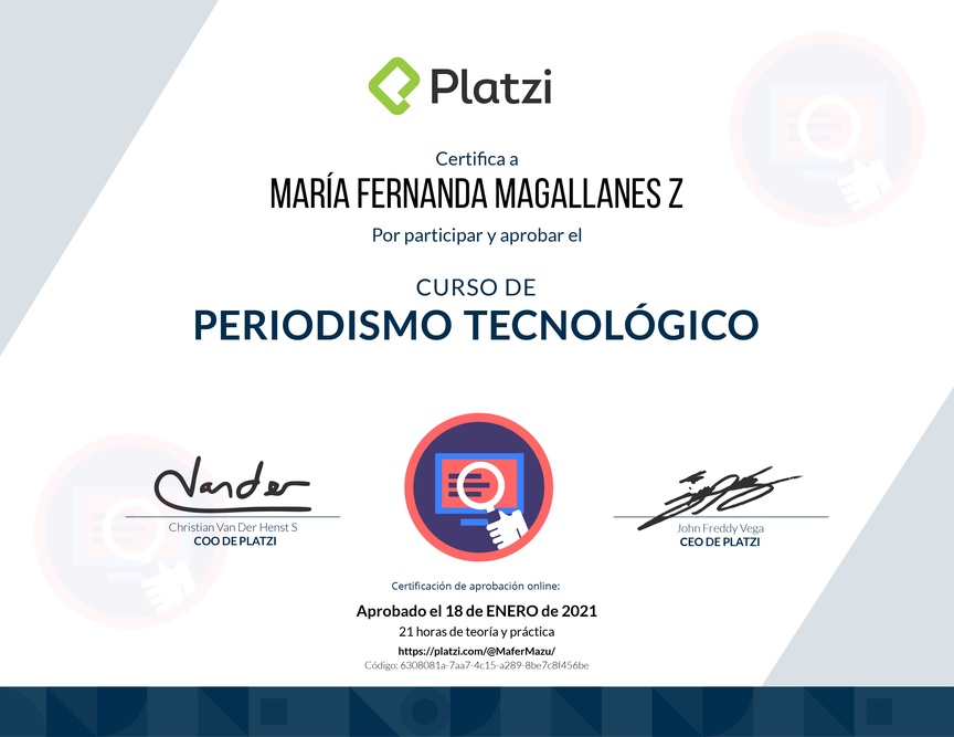 Diploma del Curso de Periodismo Tecnológico